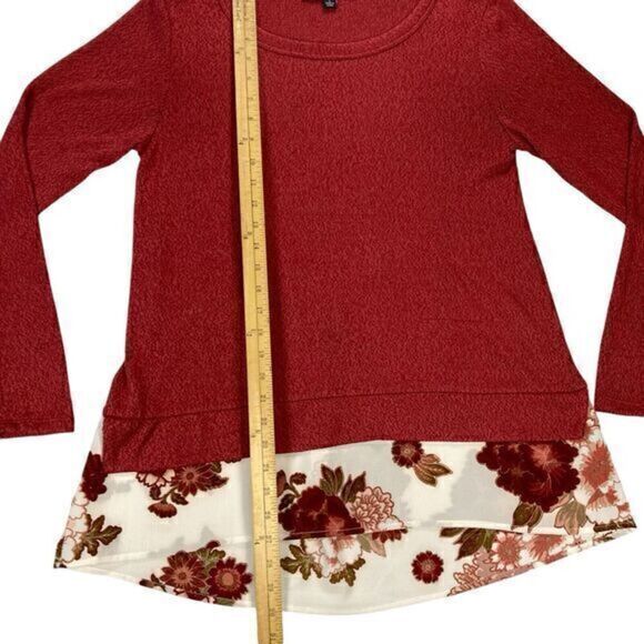 Zac & Rachel Sweater Womens Size Small Red Knit Floral Layered Tunic Sweater - Picture 11 of 15